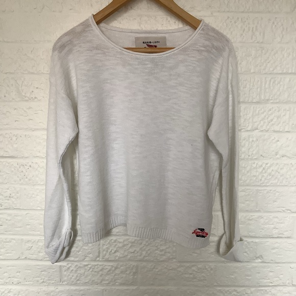 Superdry Icarus Knit Jumper - Size M - White - Cotton - P2P 22โ - Picture 5 of 8